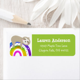 Green Sloth Rainbow Boho Kawaii Birthday Address Label