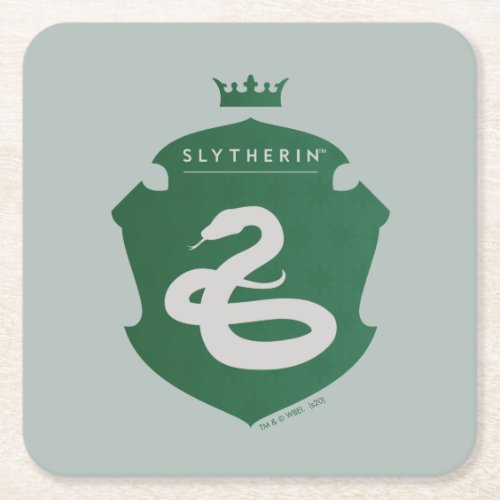 Green SLYTHERIN Crowned Crest Square Paper Coaster