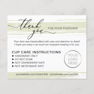 Green Small Business Tumbler Cup Care Instructions Flyer