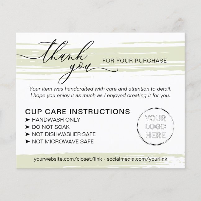 Green Small Business Tumbler Cup Care Instructions Flyer
