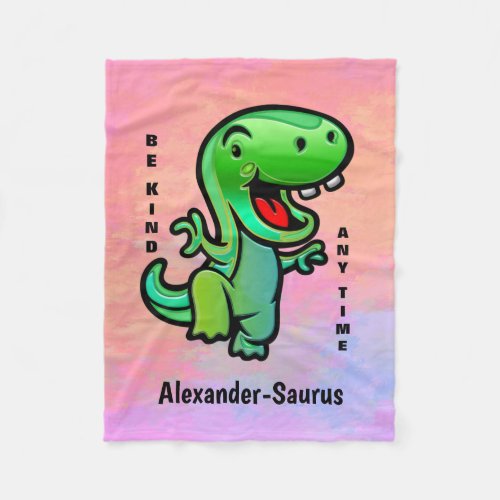 Green Smiling Dinosaur Be Kind Child Personalize Fleece Blanket