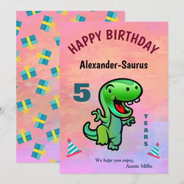 Green Smiling Dinosaur Child Birthday Personalize (Front/Back)