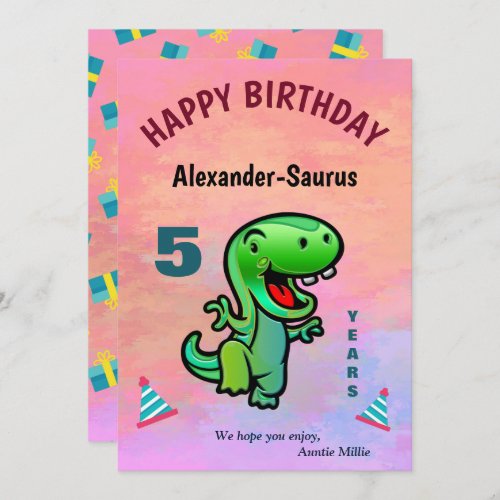 Green Smiling Dinosaur Child Birthday Personalize