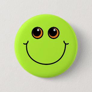 Green Smiling Emoji Face Pinback Button