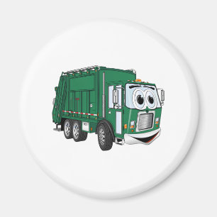 Green Smiling Garbage Truck Cartoon Magnet