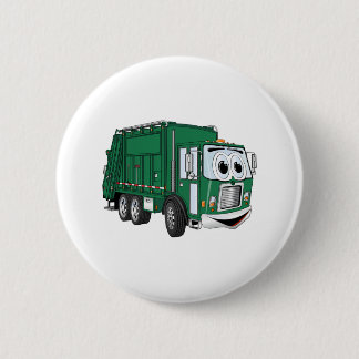 Green Smiling Garbage Truck Cartoon Pinback Button