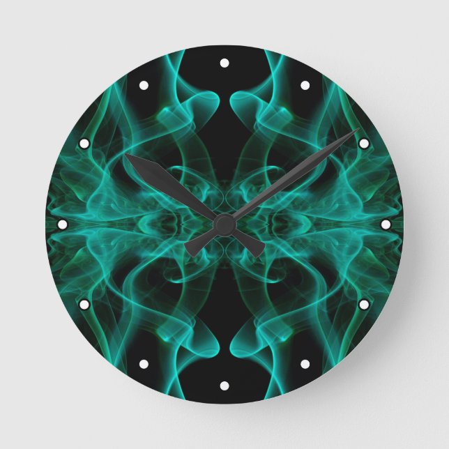 Green Smoke Symmetrical Minimalist Black Round Clock (Front)