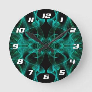 Green Smoke Symmetrical Minimalist Black Round Clock