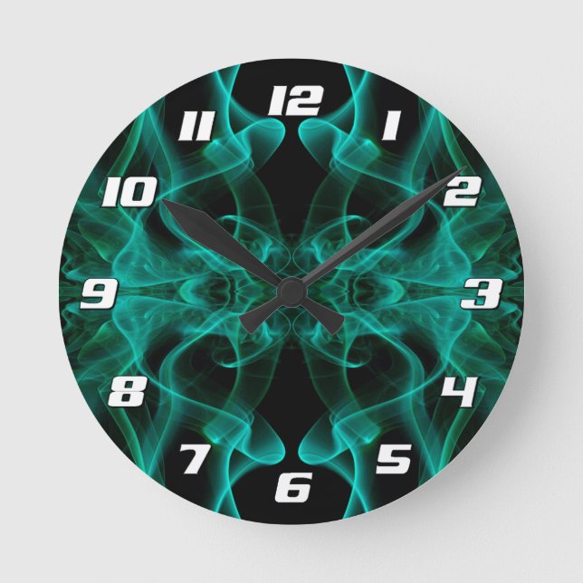 Green Smoke Symmetrical Minimalist Black Round Clock (Front)