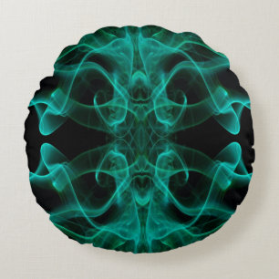 Green Smoke Symmetrical Minimalist Black Round Pillow