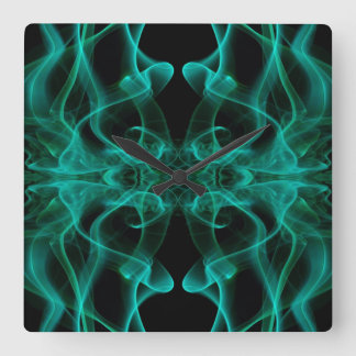 Green Smoke Symmetrical Minimalist Black Square Wall Clock