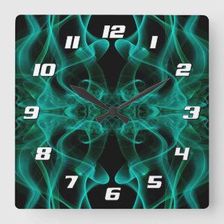 Green Smoke Symmetrical Minimalist Black Square Wall Clock