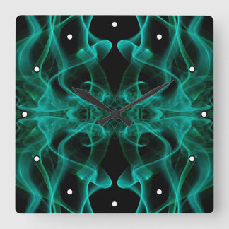 Green Smoke Symmetrical Minimalist Black Square Wall Clock