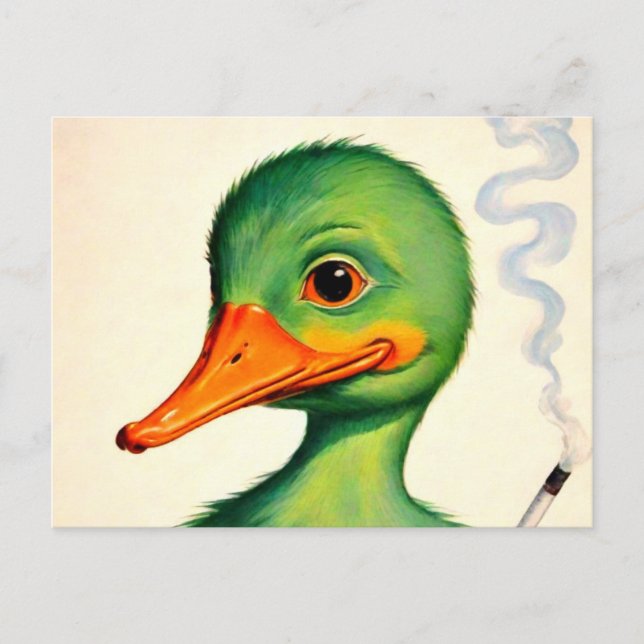 Green Smoking Duck Postcard (Front)