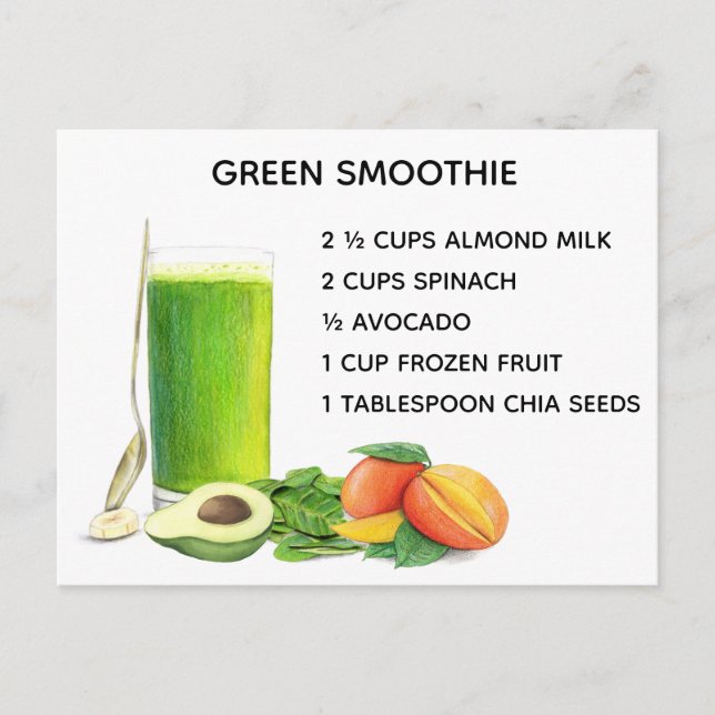 Green Smoothie Recipe Healthy Nutrition Vegan Postcard (Front)