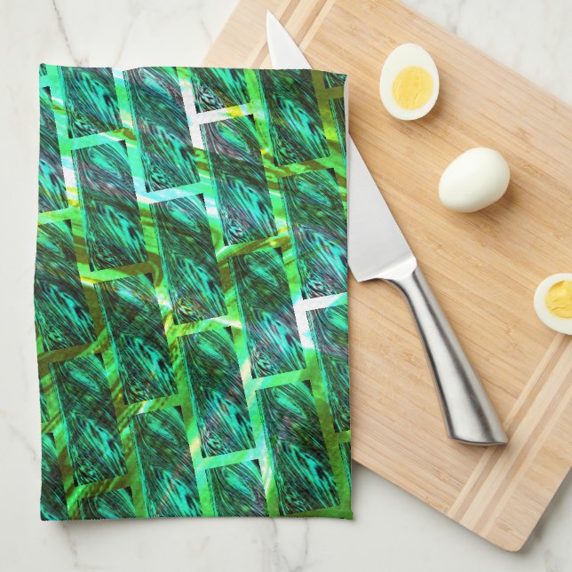 Green smudgy, scratched, grid or different brick? kitchen towel (Quarter Fold)