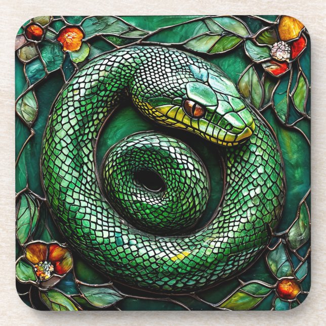 Green Snake Beverage Coaster (Front)