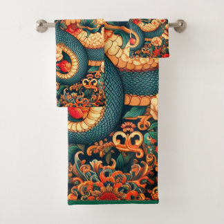 Green snake flowers bath towel set