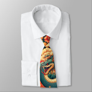 Green snake flowers neck tie