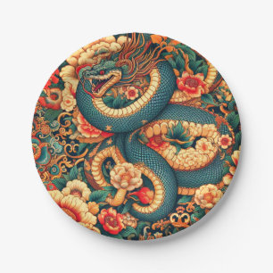 Green snake flowers paper plates