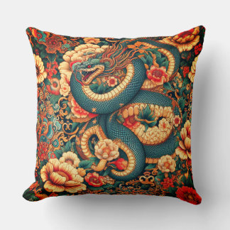 Green snake flowers throw pillow