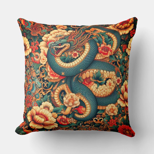 Green snake flowers throw pillow (Front)