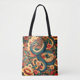 Green snake flowers tote bag