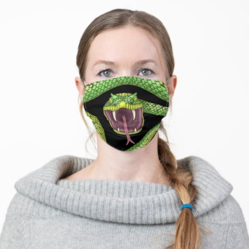 Green Snake Fun Scary Serpent with Fangs Unique Adult Cloth Face Mask