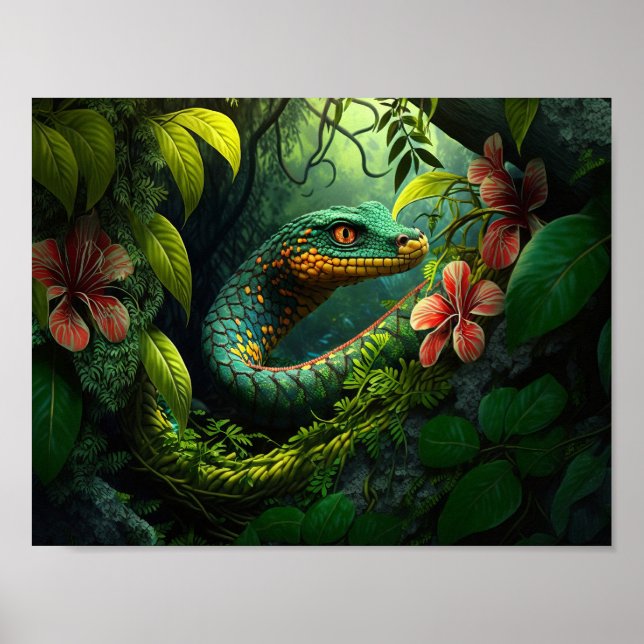 Green Snake in Rain Forest Poster (Front)