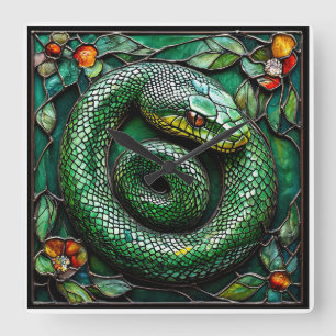 🐍 Green Snake Modern Nature Home Decor 🐍 Square Wall Clock