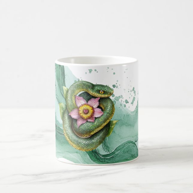 Green Snake Pink Flower Coffee Mug (Center)