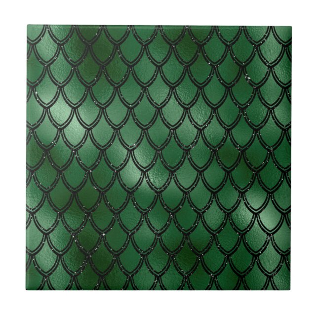 Green Snake Serpent Reptile Pattern Ceramic Tile (Front)
