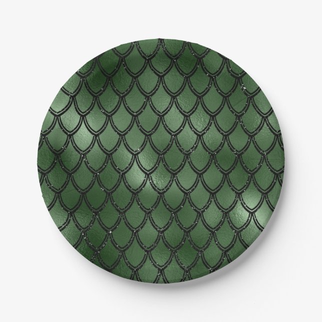 Green Snake Serpent Reptile Pattern Paper Plates (Front)