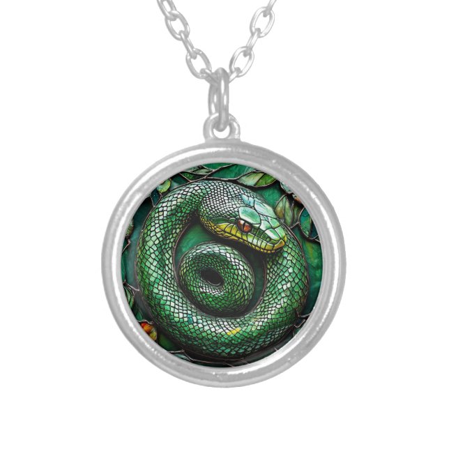 Green Snake Silver Plated Necklace (Front)