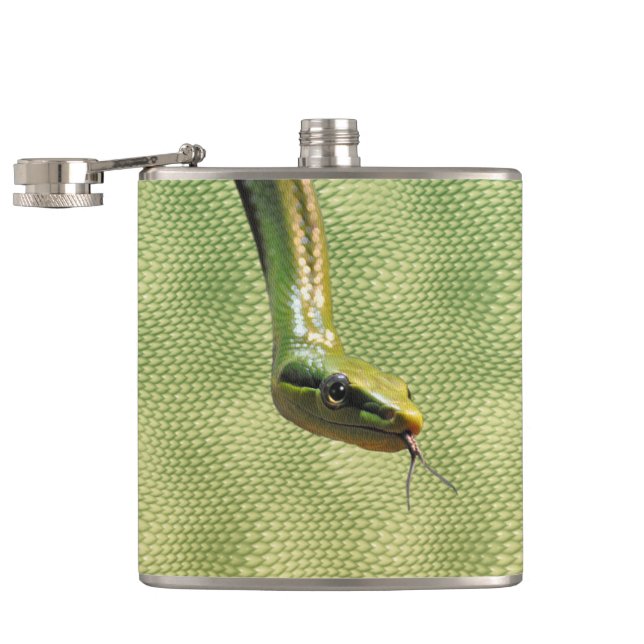 Green Snake Skin-effect Reptile-lover Hip Flask (Opened)