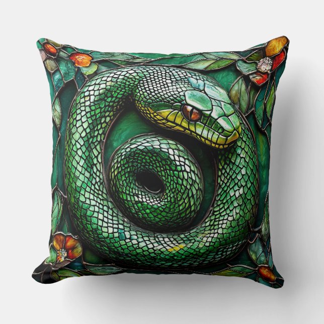 Green Snake Throw Pillow (Front)