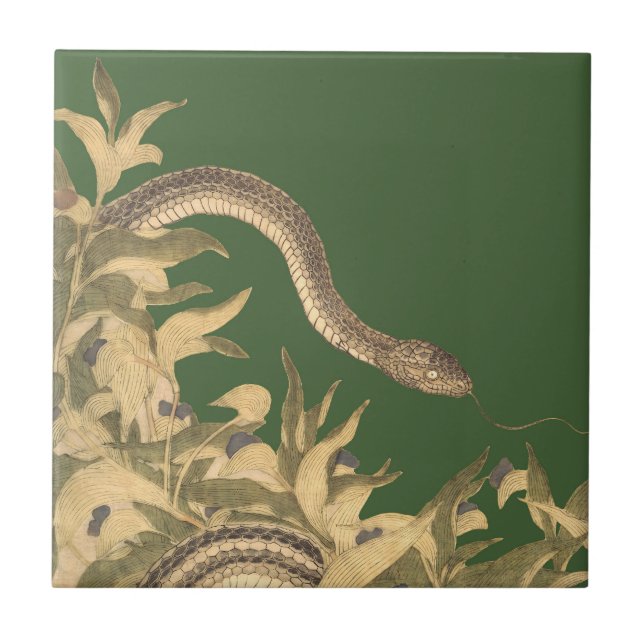 Green Snake Vintage Ceramic Tile (Front)