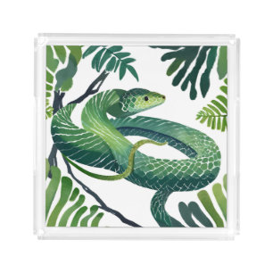 Green Snake Year of the Snake Watercolor Acrylic Tray