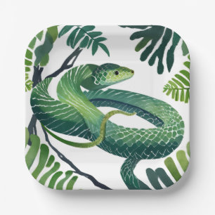Green Snake   Year of the Snake Watercolor Paper Plates