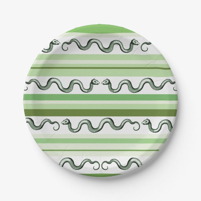 Green Snakes and Stripes Pattern Paper Plates (Front)