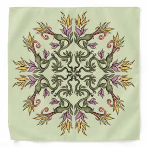 Green Snakes Floral Mandala Botanical Fantasy Art Bandana