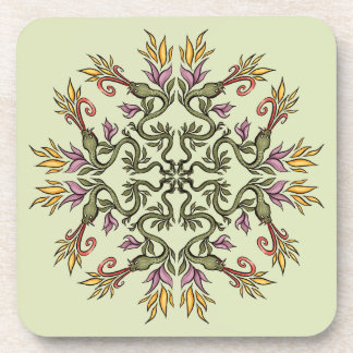 Green Snakes Floral Mandala Botanical Fantasy Art Beverage Coaster