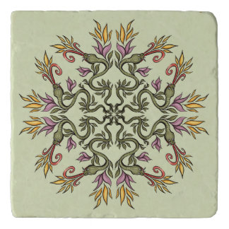 Green Snakes Floral Mandala Botanical Fantasy Art Trivet