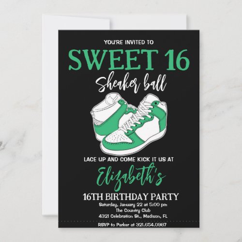 Green Sneaker Bash Birthday Party Invitation