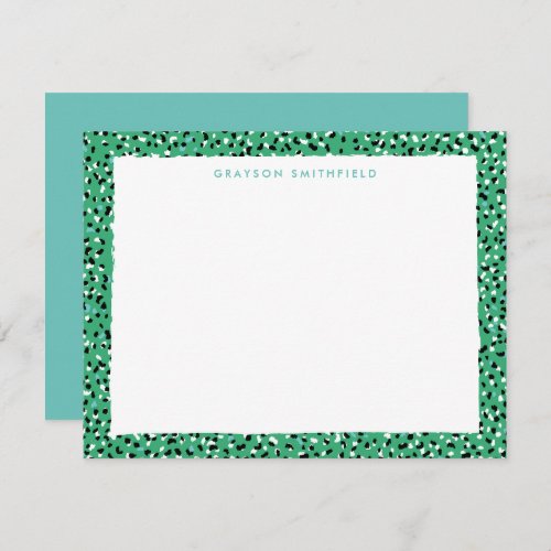 Green Snow Leopard Print Personal Stationery Card