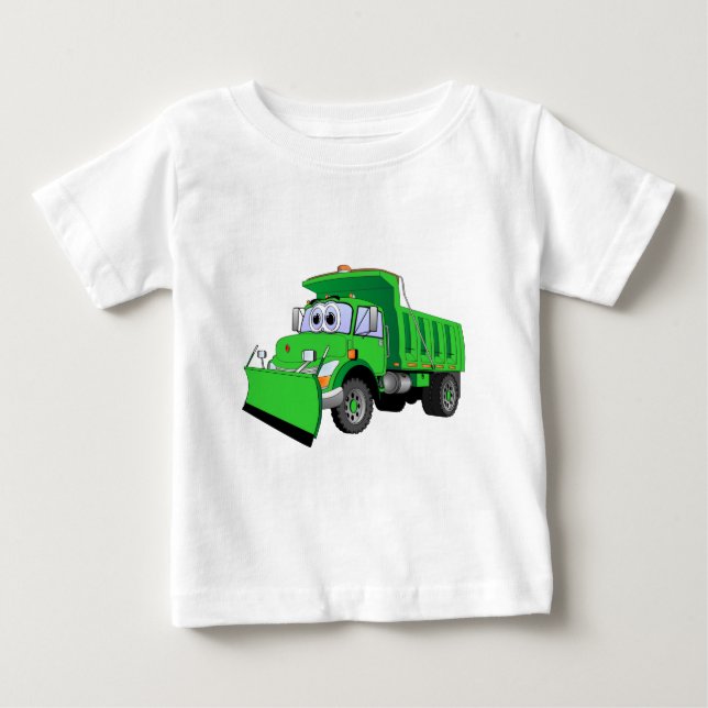 Green Snow Plow Cartoon Baby T-Shirt (Front)
