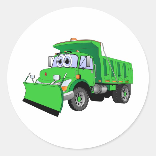 Green Snow Plow Cartoon Classic Round Sticker (Front)