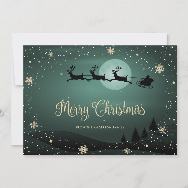 Green Snow Snowflakes Merry Christmas Holiday Card (Front)