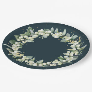 Green Snowberry Christmas Wreath Holiday Party Paper Plates