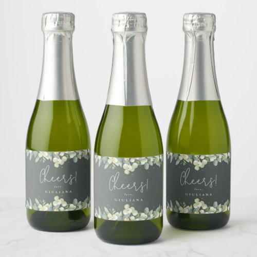 Green SnowberryEucalyptus Bridal Shower Mini Sparkling Wine Label